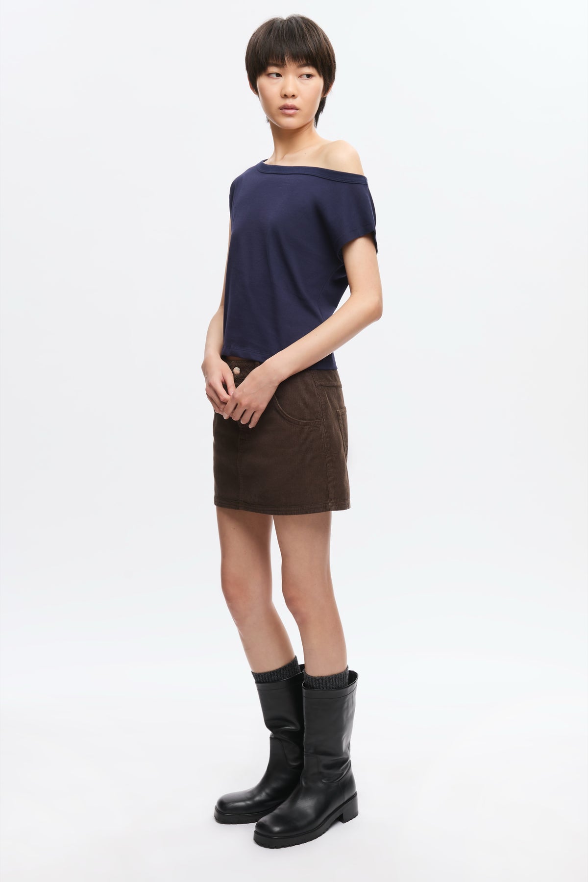 Women's Off Shoulder Tee in Midnight